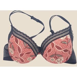 Gisela Push Up Bra Floral Lace Trim Padded Underwire Intimate Red Black Size 32B